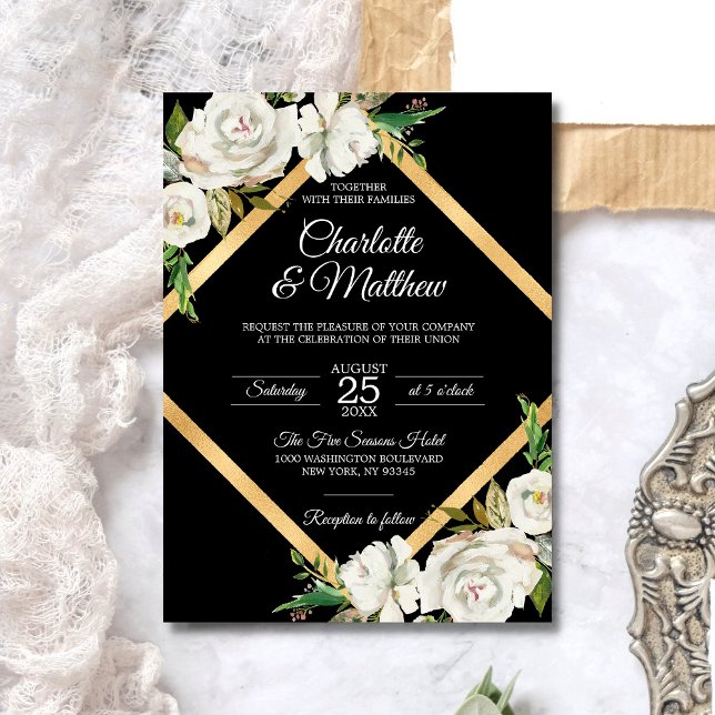 Antique Vintage Watercolor White Floral Wedding Invitation | Zazzle